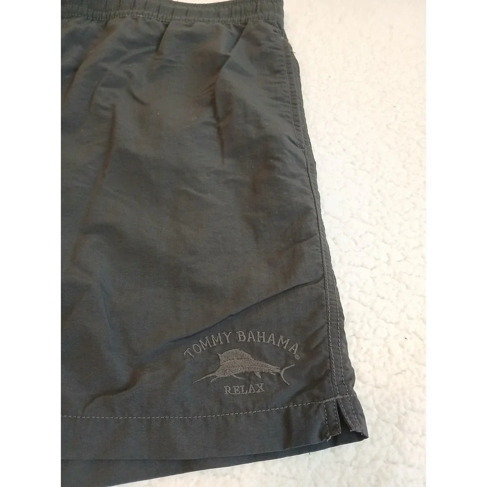 Tommy Bahama RELAX Cargo Swim Trunks M Black Board Shorts Embroidere Nautical